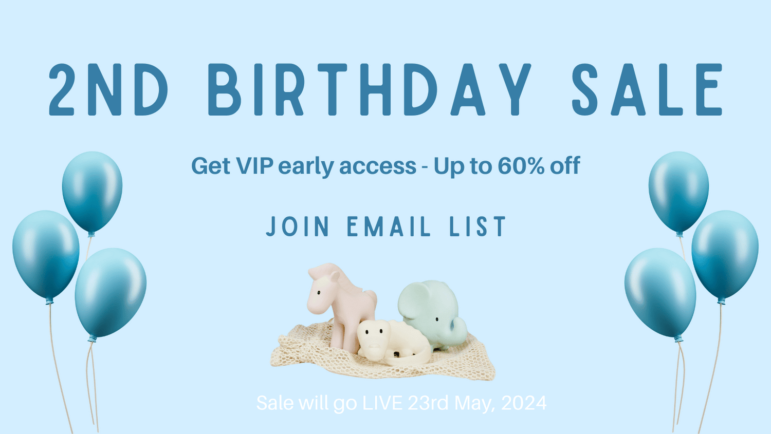 2nd Birthday Sale. Baby party balloons, Tikiri Marshmallow Set. Sale announcement