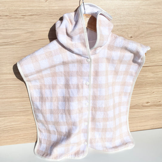 Beige Gingham baby hooded beach towel. Super soft and quick dry fabric. 